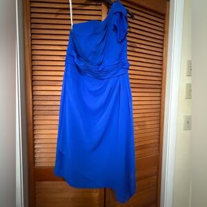 David's Bridal Vibrant Blue One-Shoulder Dress with shawl Size 14 worn once.